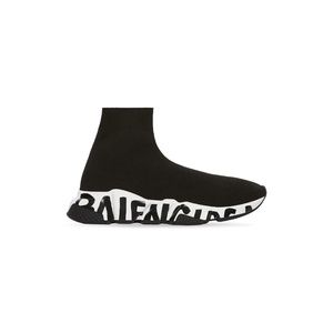 BALENCIAGA WOMEN'S SPEED RECYCLED KNIT GRAFFITI SNEAKER IN BLACK/WHITE - Size 9